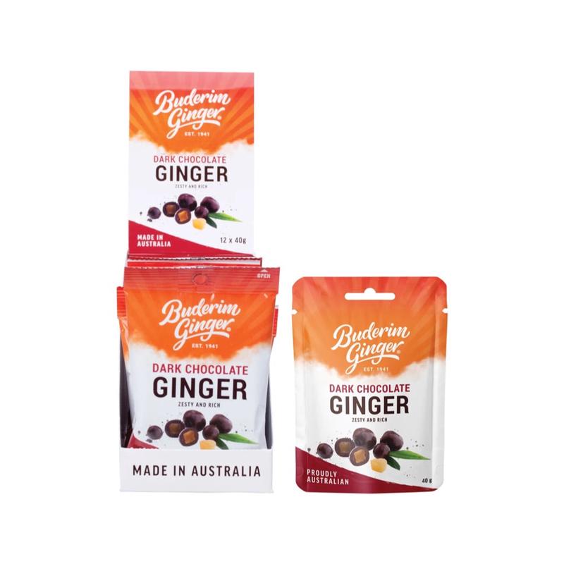 BUDERIM GINGER Dark Chocolate Ginger Zesty and Rich 12x40g