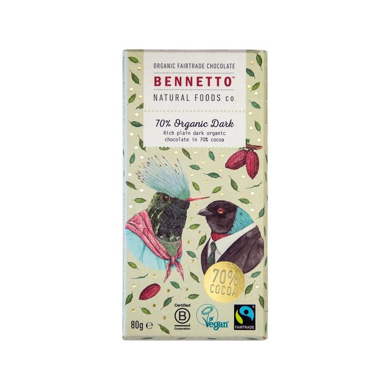 BENNETTO Organic Dark Chocolate 70% Organic Dark 80g