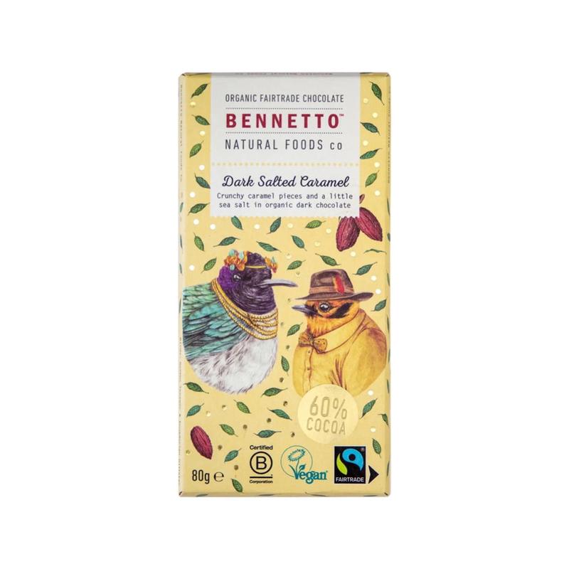 BENNETTO Organic Dark Chocolate Dark Salted Caramel 80g