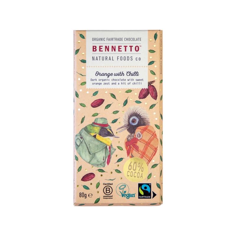 BENNETTO Organic Dark Chocolate Orange with Chilli 80g
