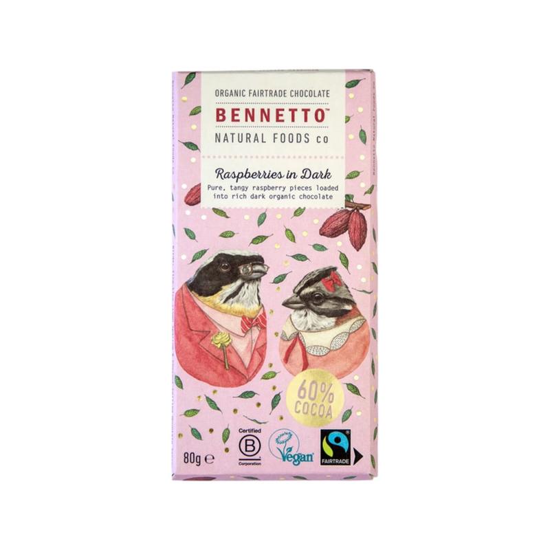 BENNETTO Organic Dark Chocolate Raspberries In Dark 80g