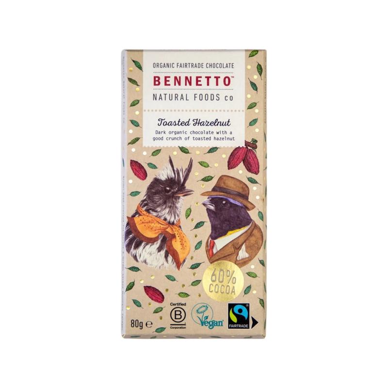 BENNETTO Organic Dark Chocolate Toasted Hazelnut 80g