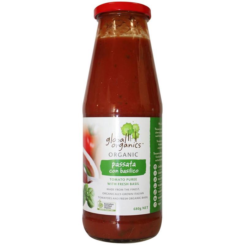 GLOBAL ORGANICS Organic Tomato Passata Puree with Basil 680g
