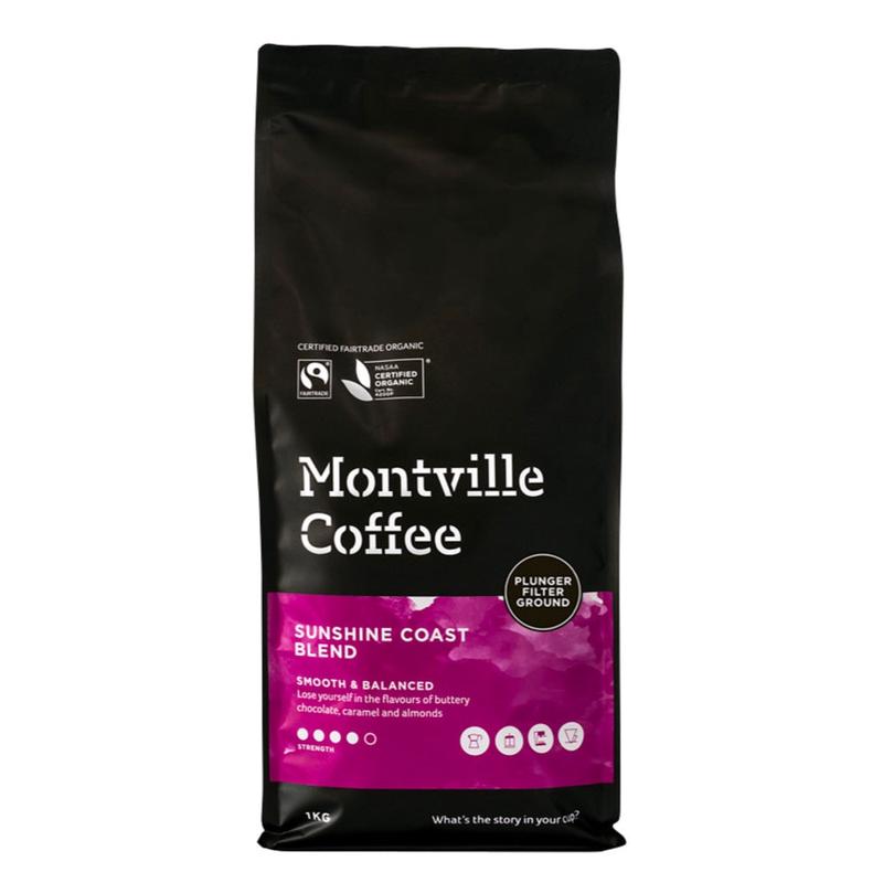 Montville Coffee Organic Sunshine Coast Blend Plunger Filter Ground 1kg