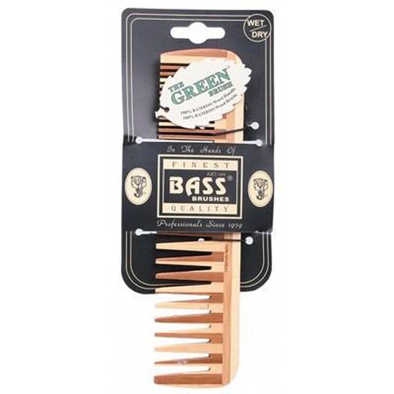 BASS BRUSHES Bamboo Wood Tortoise Comb Large Wide & Fine Tooth