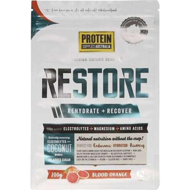 PROTEIN SUPPLIES AUST. Restore Hydration Recovery Drink Blood Orange 200g