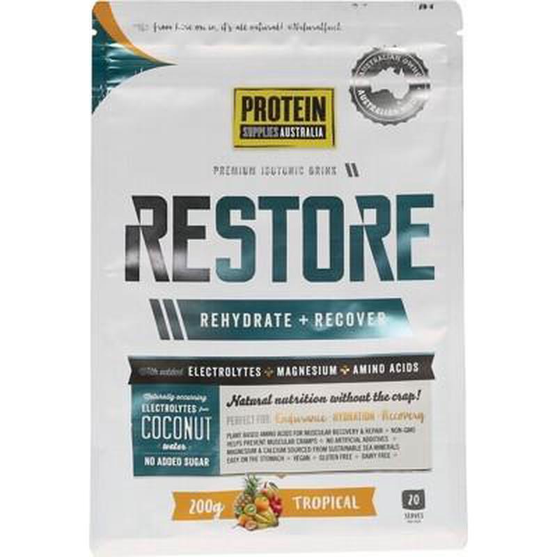 PROTEIN SUPPLIES AUST. Restore Hydration Recovery Drink Tropical 200g