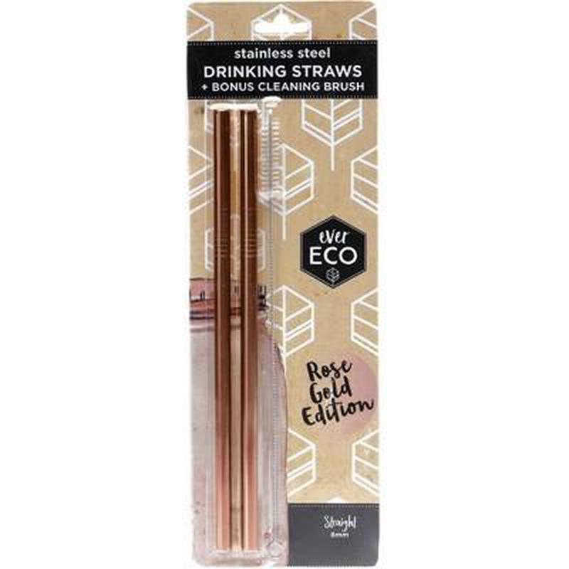 Ever Eco Stainless Steel Straight Straws Rose Gold 2 pack