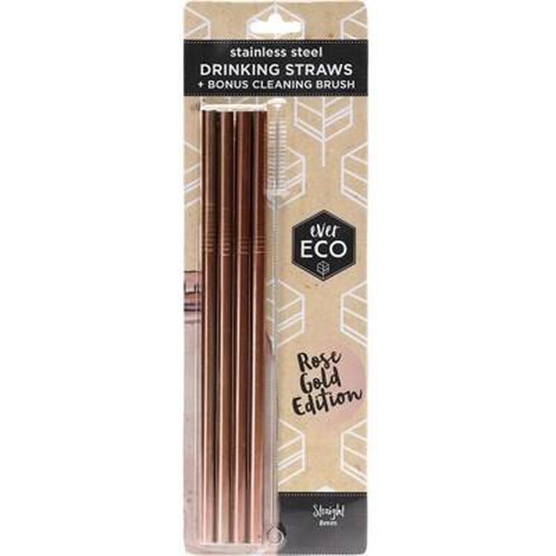 Ever Eco Stainless Steel Straight Straws Rose Gold 4 pack