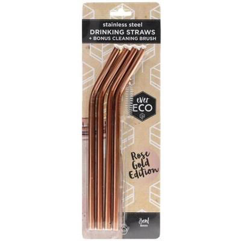 Ever Eco Stainless Steel Straws Bent Rose Gold Edition 4 pack