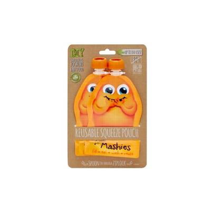 LITTLE MASHIES Reusable Squeeze Pouch 130m Orange - 2 pack