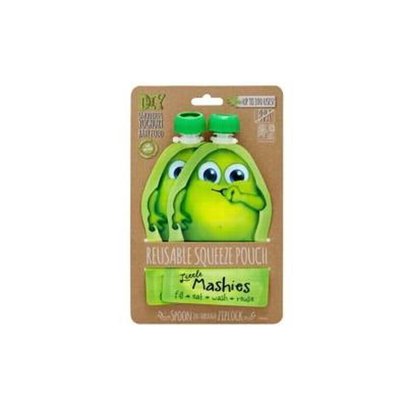 LITTLE MASHIES Reusable Squeeze Pouch 130ml Green - 2 pack