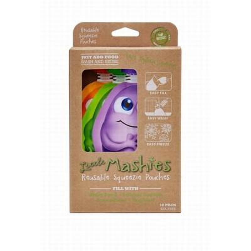 LITTLE MASHIES Reusable Squeeze Pouch Mixed Colours 130ml 10 pack