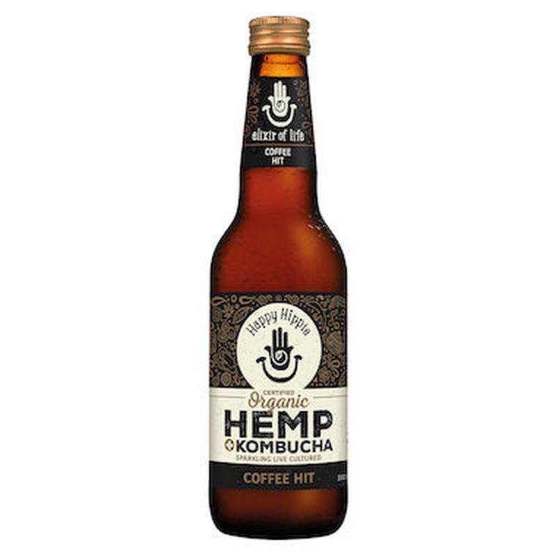 HAPPY HIPPIE Organic Kombucha Drink + Hemp Coffee Hit 330ml x 12 pack