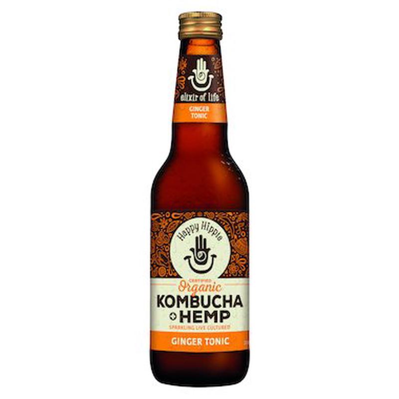 HAPPY HIPPIE Organic Kombucha Drink + Hemp Ginger Tonic 330ml x 12 pack