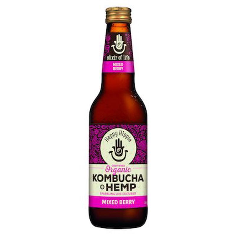 HAPPY HIPPIE Organic Kombucha Drink + Hemp Mixed Berry 330ml x 12 pack