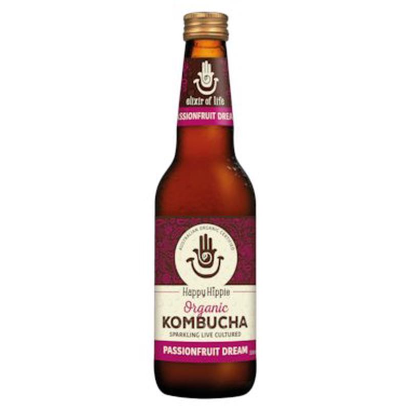 HAPPY HIPPIE Organic Kombucha Drink Passionfruit Dream 330ml x 12 pack