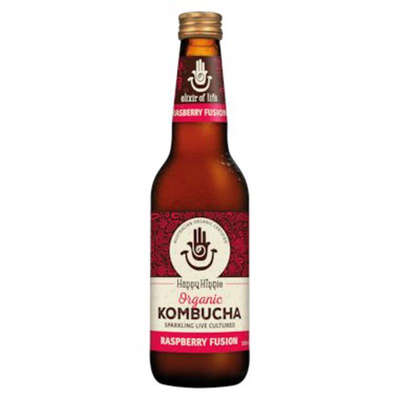 HAPPY HIPPIE Organic Kombucha Drink Raspberry Fusion 330ml x 12 pack