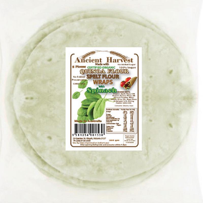 ANCIENT HARVEST Organic Quinoa Spelt Flour Spinach Wraps 220g
