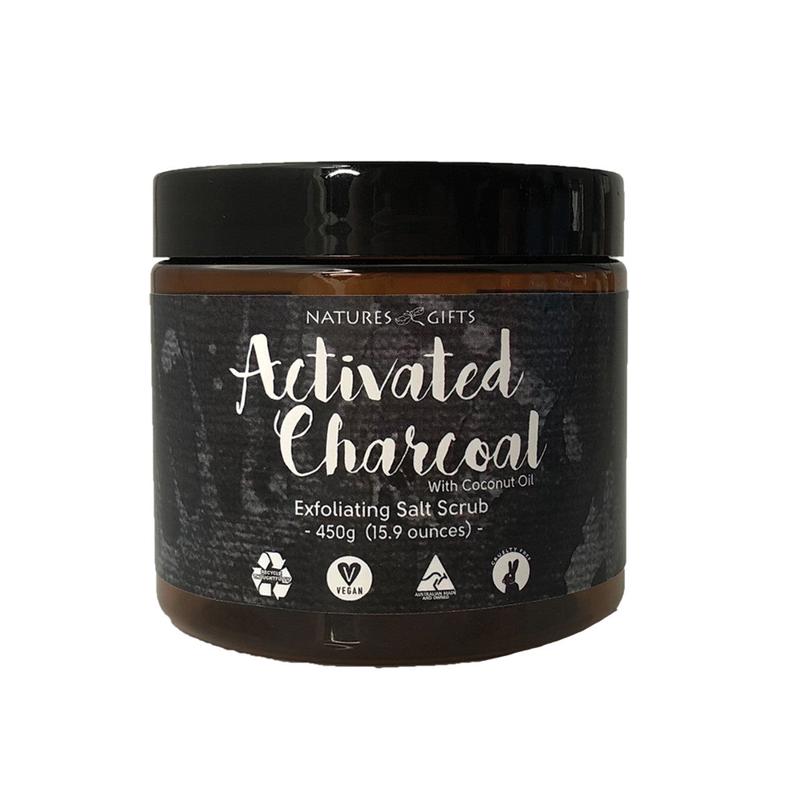 Clover Fields Nature's Gifts Activated Charcoal Scrub with Coconut Oil Exfoliating Salt 450g