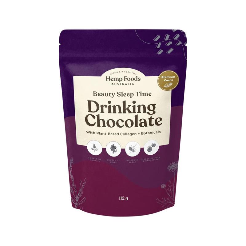 HEMP FOODS AUSTRALIA Drinking Chocolate Beauty Sleep Time With Plant-Based Collagen + Botanicals 112g
