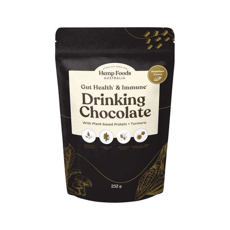HEMP FOODS AUSTRALIA Drinking Chocolate Gut Health + Immune With Plant-Based Protein + Turmeric 252g