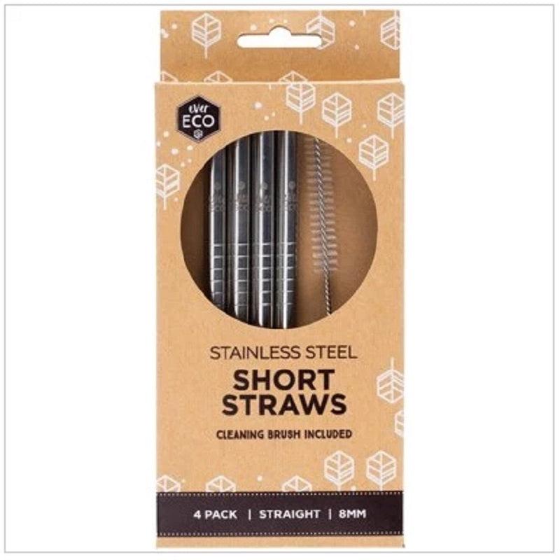 Ever Eco 4 Pack Short Stainless Steel Straws Includes Cleaning Brush