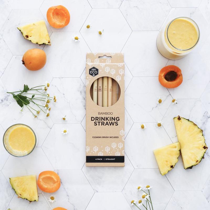 Ever Eco 4 Pack Bamboo Drinking Straws Includes Cleaning Brush