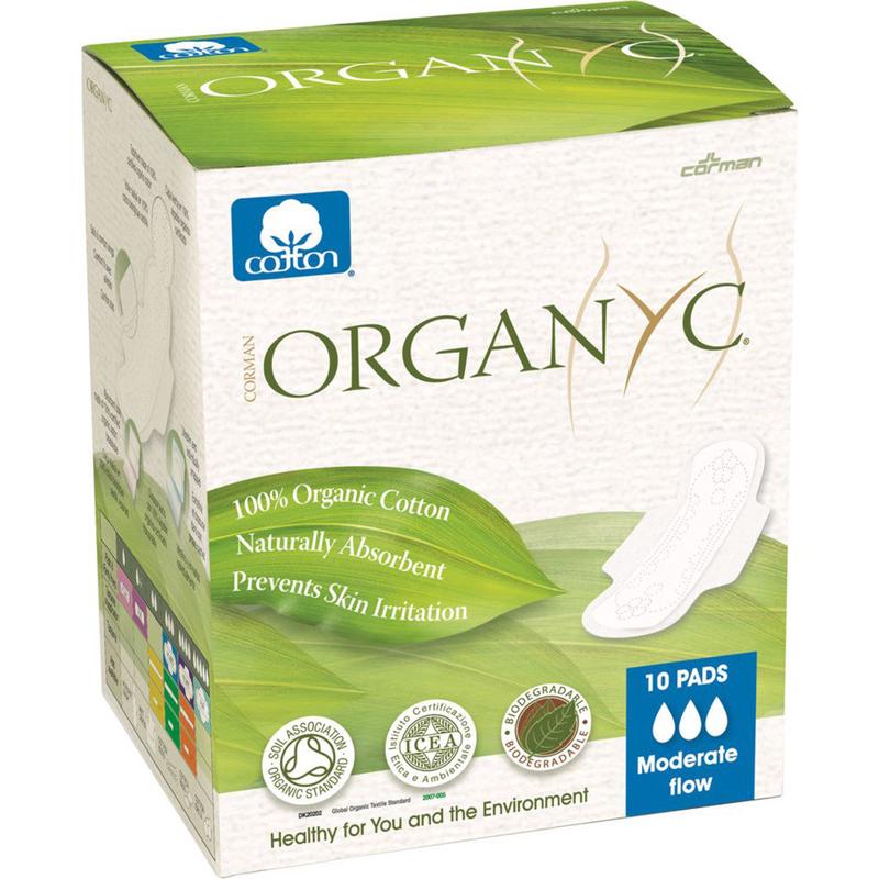 Organyc Organic Moderate Flow Cotton Pads with Wings x 10 Pack