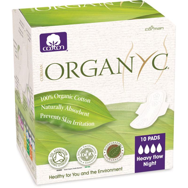 Organyc Organic Ultra Thin Heavy Flow/Night Cotton Pads with Wings x 10 Pack