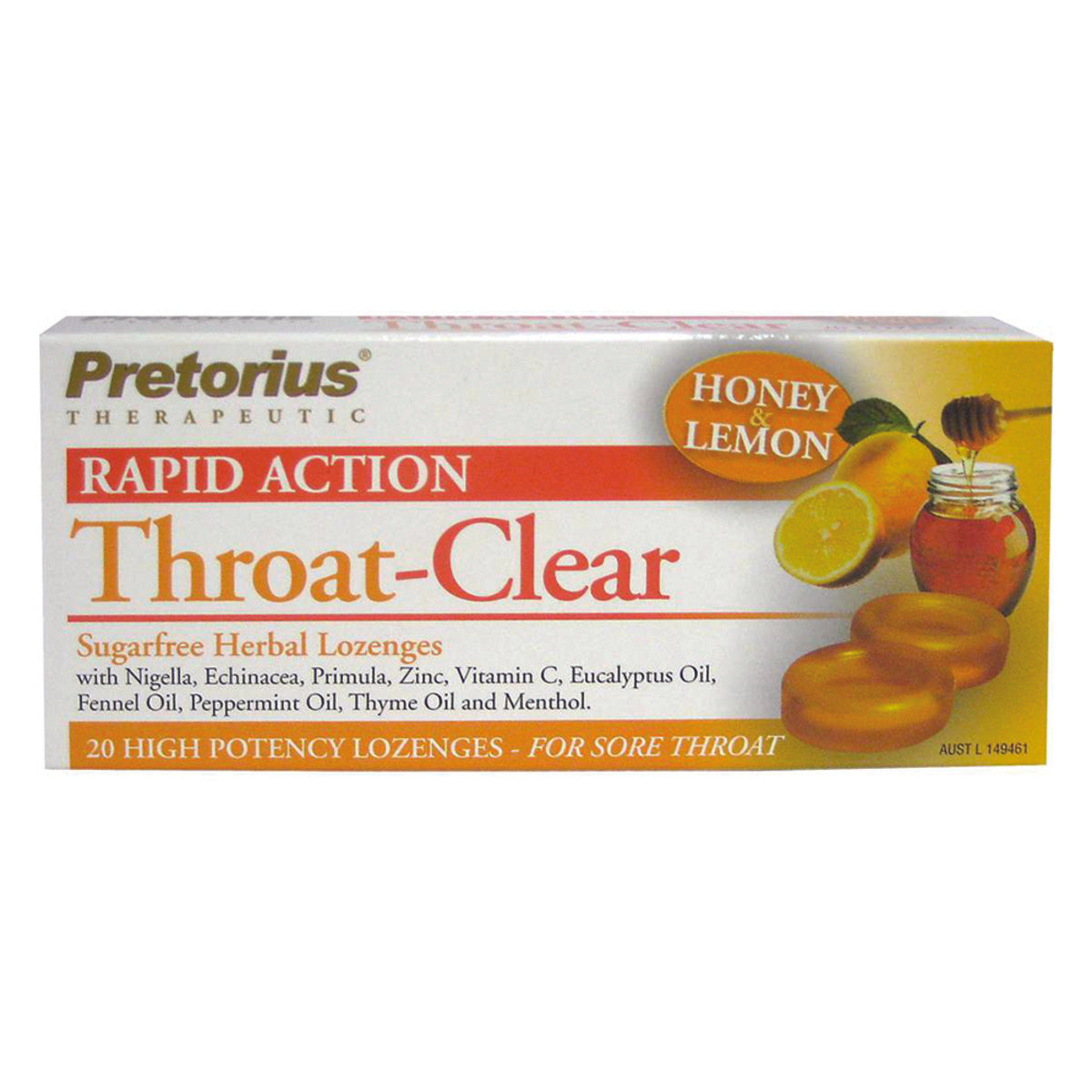 Pretorius Honey & Lemon Throat-Clear Lozenges 20 Pack