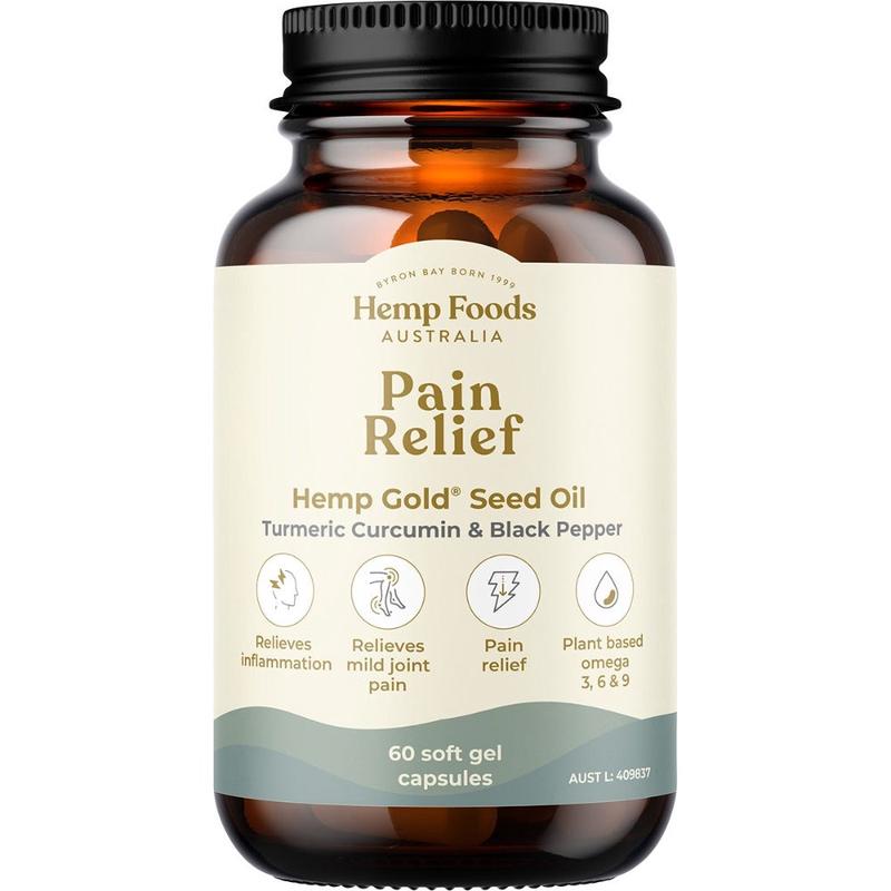 HEMP FOODS AUSTRALIA Pain Relief Capsules with Hemp Gold Seed Oil x 60 soft gel capsules