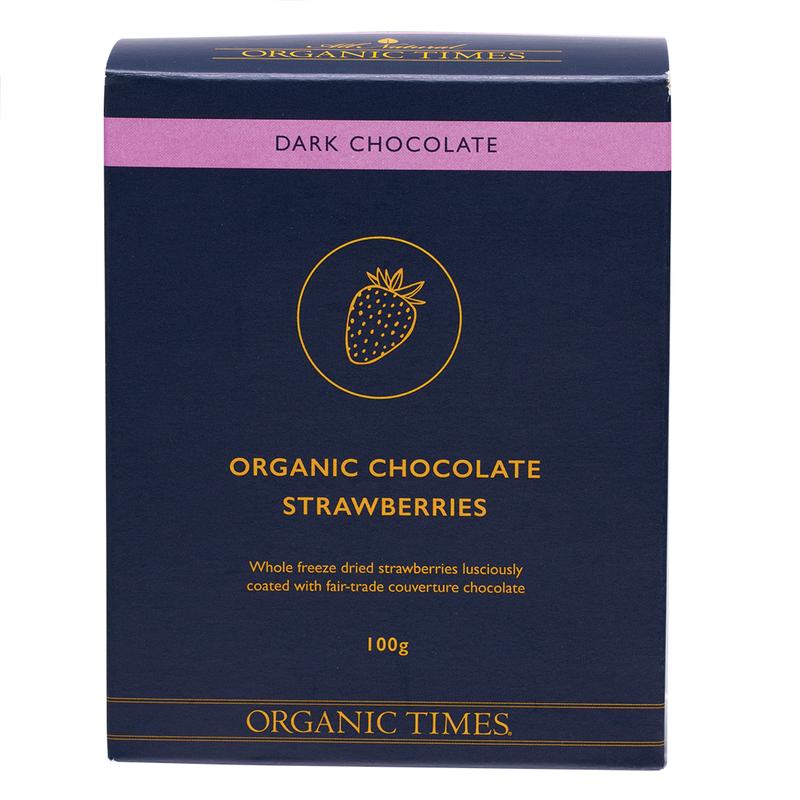 ORGANIC TIMES Dark Chocolate Strawberries - 100g