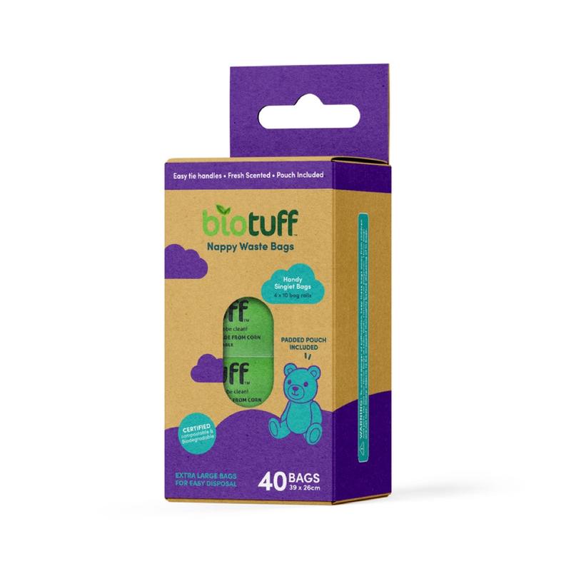 BIOTUFF Nappy Waste Bags & Dispenser 4 x 10 Bag Rolls