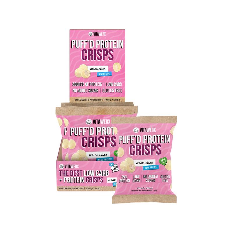 VITAWERX Puff'd Protein Crisps White Choc 10x60g