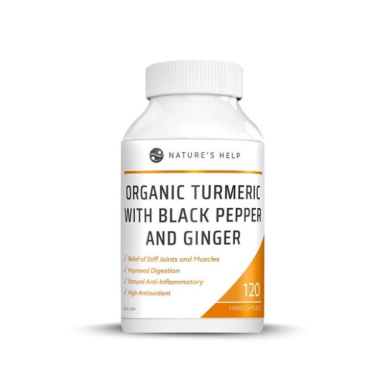 NATURE'S HELP Organic Turmeric Capsules With Black Pepper & Ginger - 120