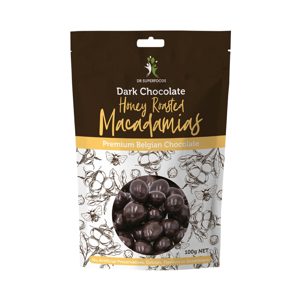 DR SUPERFOODS Honey Roasted Macadamias Dark Chocolate - 100g
