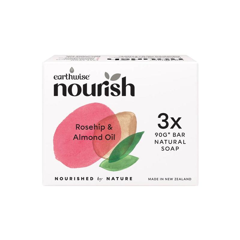 Earthwise Nourish Natural Soap Bar Rosehip & Almond Oil 3x90g