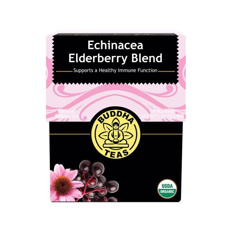 Buddha Teas Organic Herbal Tea Bags Echinacea Elderberry Blend 18pk