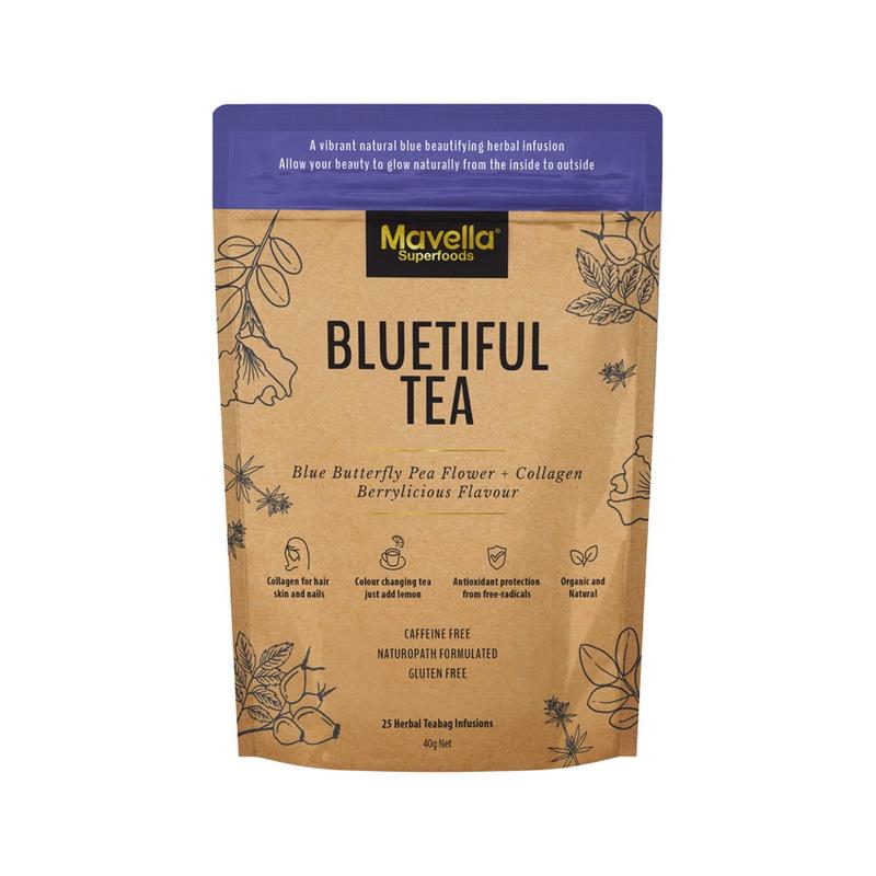 Mavella Superfoods Bluetiful Tea Blue Butterfly Pea Flower + Collagen Berrylicious Flavour x 25 Tea Bags