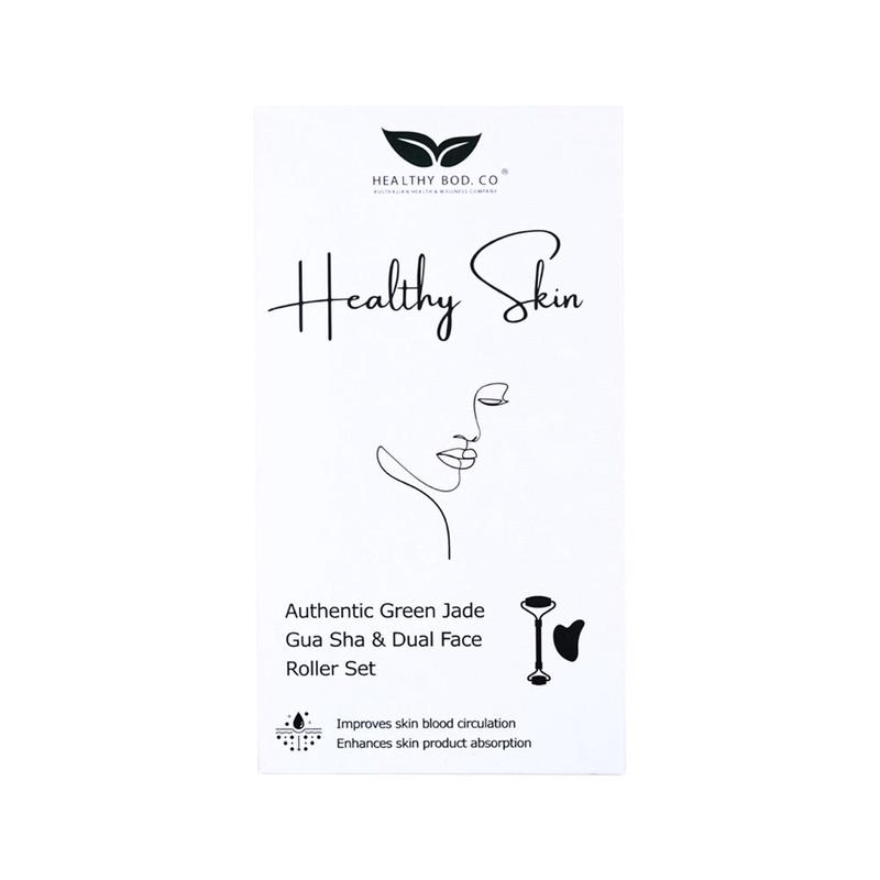 Healthy Bod. Co Healthy Skin Authentic Green Jade Gua Sha & Dual Face Roller Set