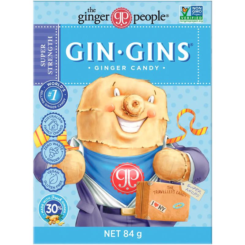 THE GINGER PEOPLE Gin Gins Ginger Candy Super Strength 84g 1 Box