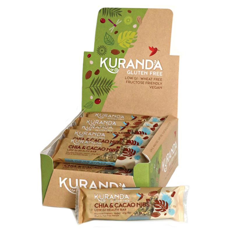 KURANDA Gluten Free Chia Bars 40g x 16 Display Chia & Cacao Nibs