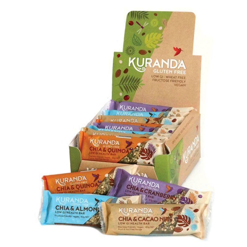 KURANDA Gluten Free Chia Bars 40g x 16 Display Mixed contains 4 each flavor