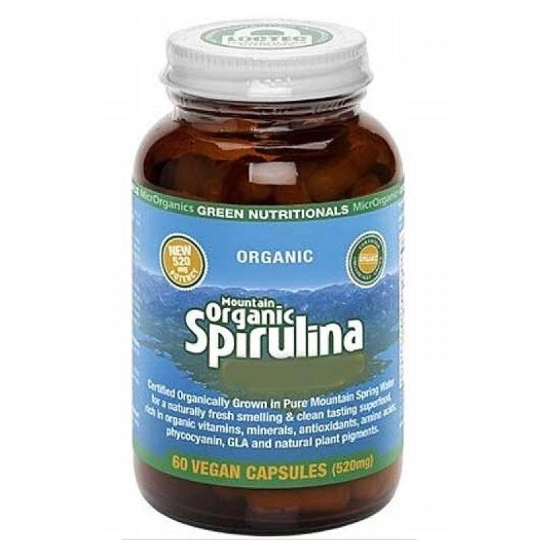 GREEN NUTRITIONALS Mountain Organic Spirulina Veg Capsules 520mg 60 Veg Capsules