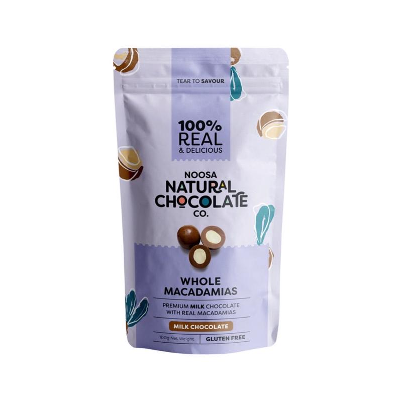 Noosa Natural Chocolate Co. Chocolate Whole Macadamias 100g Premium Milk Chocolate