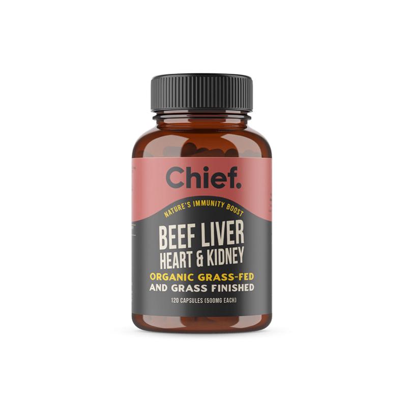 CHIEF NUTRITION Organic Beef Liver Heart & Kidney 120 Capsules