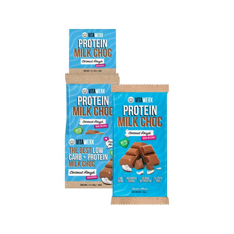 VITAWERX Protein Milk Choc Bar Coconut Rough 12x100g