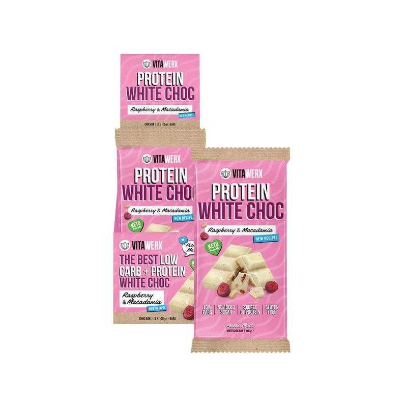 VITAWERX Protein White Choc Bar Raspberry & Macadamia 12x100g